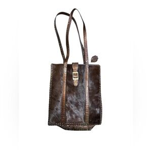 Brown Tohe Fznd Ponyhair Hair On Cowhide Faux Alligator Tote Purse
